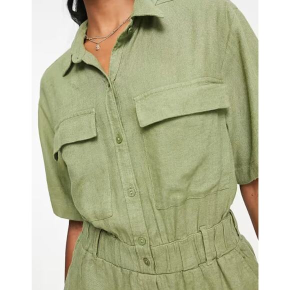 Abercrombie & Fitch Shortsleeve Utility Romper - M Olive - Picture 2 of 3